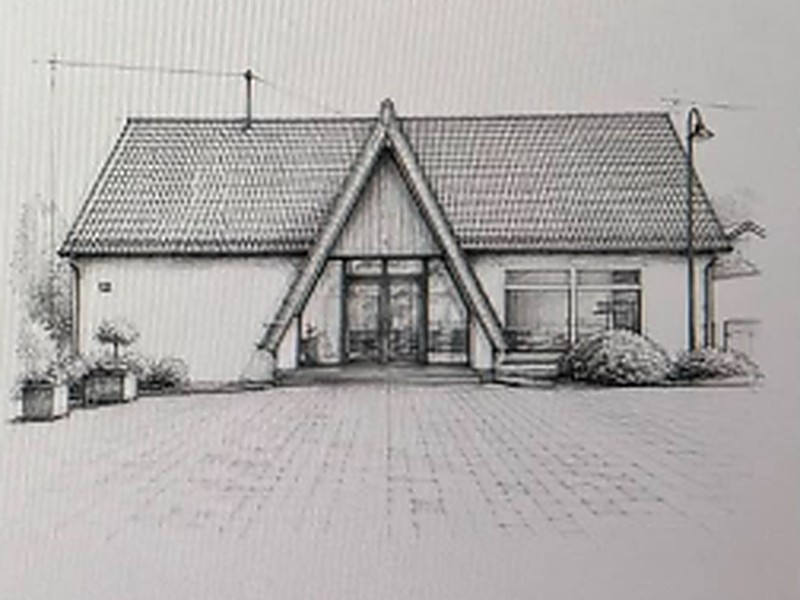 Zeichnung des Versammlungshauses in der Frömmersbacher Straße.